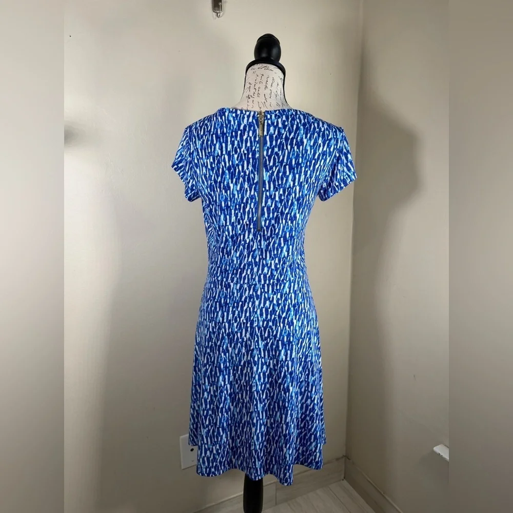 Michael Kors Abstract Blue and White Midi Dress